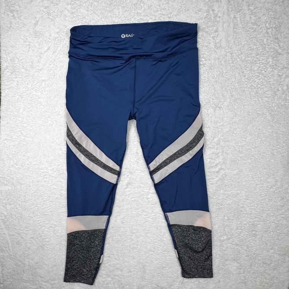 ORAG Leggings Women 3X Blue Athleisure Colorblock Mesh Activewear Workout Pants